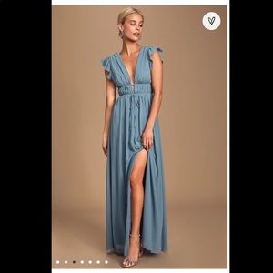 I'm All Yours Slate Blue Ruffled Maxi Dress